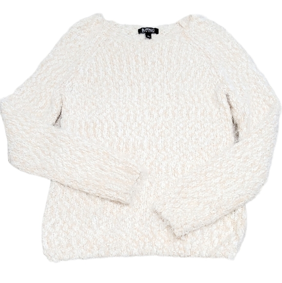 Buffalo David Bitton Peachy Cream Fuzzy Chunky Knit Pullover Sweater Size S